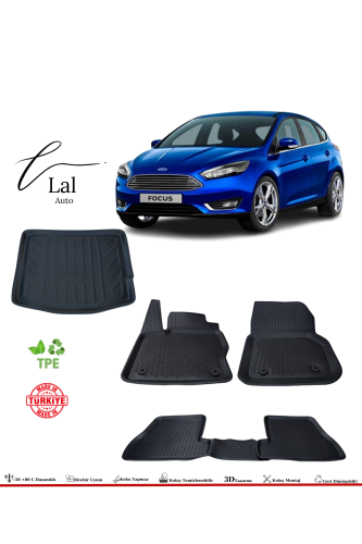 Ford Focus 4 Hatchback Kalın Stepne (2015-2018) 3D Havuzlu Paspas Bagaj Havuzu Seti - 0