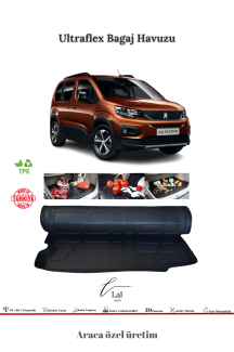 Lal Peugeot Rifter Koltuklu 2019 Sonrası Uyumlu 3D Bagaj Havuzu