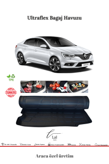 Lal Renault Megane 4 Sedan Uyumlu Sağ Kulaklı 3D Bagaj Havuzu
